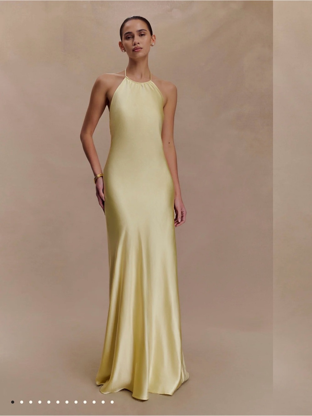 MESHKI Bella Satin Maxi Dress Lemon Yellow Size L | Bridesmaid Dress